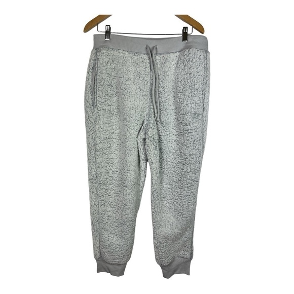 PINK High Waist Sherpa Joggers Gray NWT Cozy Sz L - Picture 1 of 10